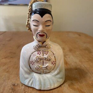 Oriental Male Vintage Ceramic Bust from 1950's/60s 6.75in Blue And Holt Trim